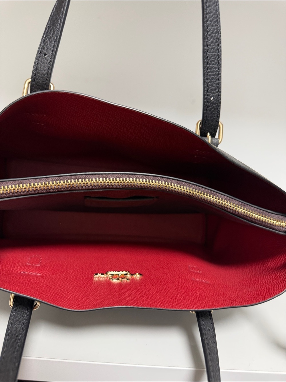 Coach Black Leather Satchel with Red Interior Accent - Picture 3 of 4